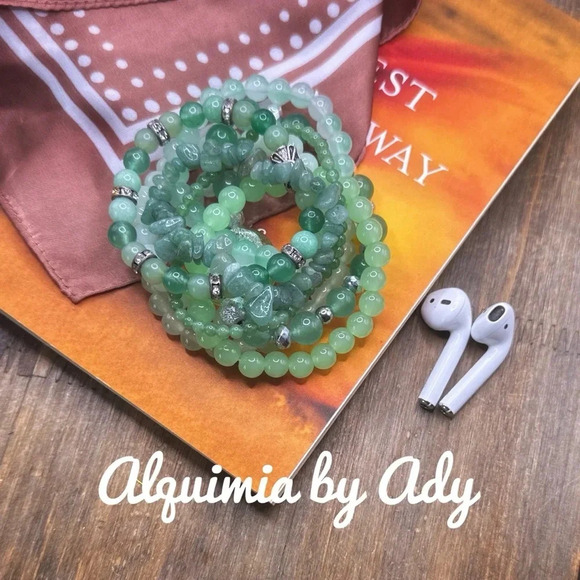 Gold hematite bright Green Aventurine beaded bracelet /Saint Benedict San Benito - Picture 3 of 5